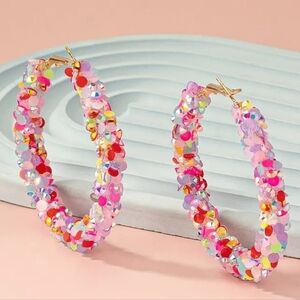 Bright Confetti Candy Crystal Encrusted Oversized Hoop Earrings Fashion Jewelry